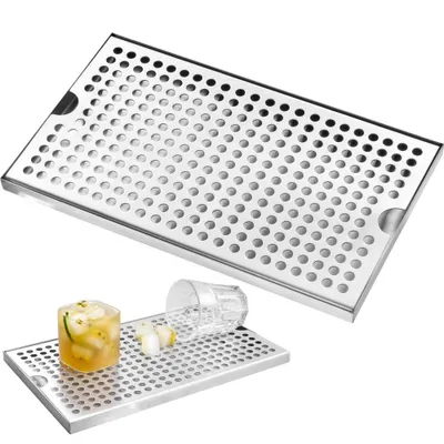 Immagine prodotto di vassoio di raccolta in acciaio inox 304, vassoio per birra con 4 gommini antiscivolo e coperchio rimovibile - 300 x 180 x 25 mm - Vassoio di raccolta per bar, ristoranti, bar, cucine, caffetterie, ecc.