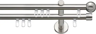 Produktbild von SN Deco Gardinenstange Innenlauf Straßburg, 19 mm, 2-läufig, Stahl, Komplett-Set mit Ringen, Profilträger, 160 cm, edelstahl optik