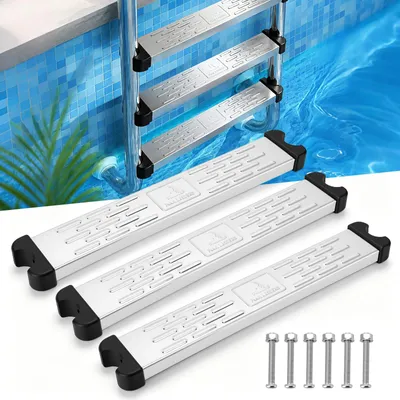 Produktbild von Poolleiter - Ersatzstufe - 2/3 Stück - Edelstahl 304 - Rutschfeste Gummiauflage - Mit Schrauben - 50 x 7,5 x 2,2 cm - Dunkelgrau