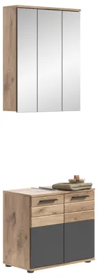 Immagine prodotto di Combinazione bagno Mason 2 pezzi Rovere Nox / Grigio, illuminazione LED: senza illuminazione