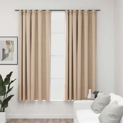 Image de The Living Store Rideaux occultants Crochets aspect lin 2 pcs. Beige 140x175 cm