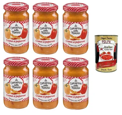Produktbild von Le Conserve della Nonna- Crema di Peperoni Pfeffercreme für Nudeln, Reis und Croutons 6x 190gr + Italian Gourmet polpa 400g