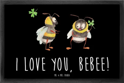Produktbild von Mr. & Mrs. Panda Fussmatte Bienen Paar 60 x 90 cm - Schwarz - Geschenk, Jahrestag, Schildkröten, Hochzeitstag, für Freundin, Bodenvorleger, Frauen, Schmutzmatte, fußmatte