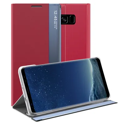 Obrázek produktu pro Galaxy S8 Pouzdro, Slim Flip Kožené Pouzdro s Okénkem a Stojánkem pro Samsung Galaxy S8 červené