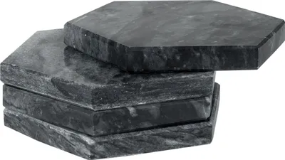 Obrázok produktu pre QUVIO Podložka sada 4 ks - Podložka pod poháre - Tepelne odolná - 4 ks - Mramor - Šesťuholník - Antracit - 8,5 x 9,5 x 1 cm (dxšxv)