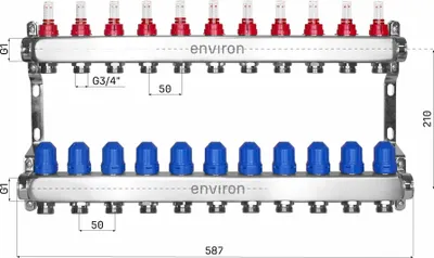 Produktbild von Edelstahl Heizkreisverteiler – 2 bis 12 Heizkreise - 11-fach