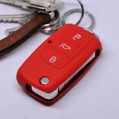 Produktbild von Auto Schlüssel Hülle Silikon Schutz Cover Rot kompatibel mit VW Seat Skoda bis 11/2009 3 Tasten Klappschlüssel