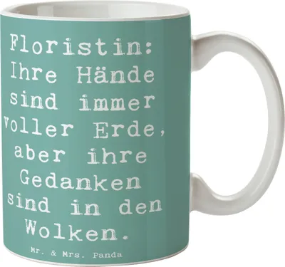 Produktbild von Mr. & Mrs. Panda Tasse Spruch Floristin Tagträumerin - Meeresbrise - Geschenk, Geschenke mit Herz, handgefertigte, Leidenschaft, Hochzeiten, Geburtstage, Keramiktasse
