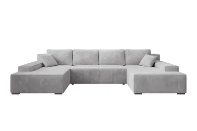 Produktbild von Couch U-Form mit Schlaffunktion, POSO-Stoff Cordstoff, Hellgrau LIMO