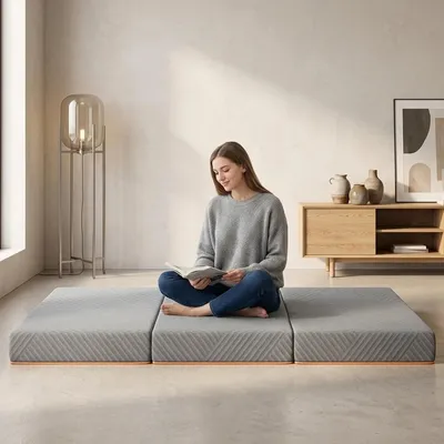 Obrázek produktu pro Skládací matrace z pěny - rozkládací - 90 x 190 cm - třídílná, skládací - přenosná - potah lze prát - výška do 15 cm