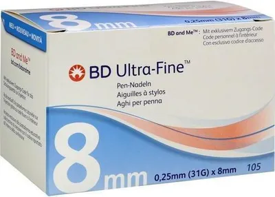 Zdjęcie produktu dla Igły do penów BD Ultra-Fine 8 mm 31 G 0,25 mm 105 szt