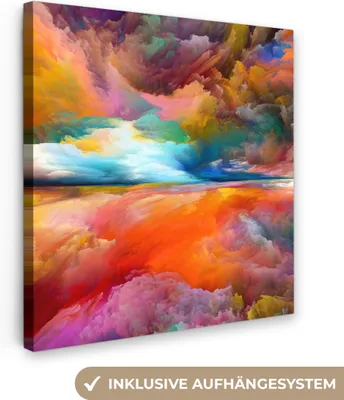 Produktbild von MuchoWow® - Leinwandbilder - Gemälde - Ölgemälde - Abstrakt - Wolken, Wandbild, Wanddeko Bilder Wohnzimmer, 20x20 cm