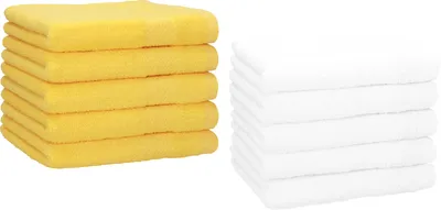 Produktbild von Betz 10 Stück Gästetücher 30x50 cm PREMIUM 100% Baumwolle Set  Farbe: gelb und weiß