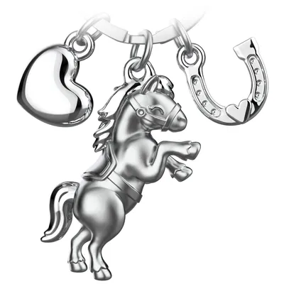 Produktbild von "Pony" Pferd Schlüsselanhänger mit Herz und Hufeisen in Silber - Glücksbringer Geschenk für Pferdeliebhaber