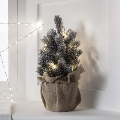 Künstlicher Mini-Weihnachtsbaum, 30 cm, 8 warmweiße LEDs, Timer