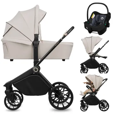 Produktbild von Lionelo Kombikinderwagen Mika Plus 3in1 bis 38 Monate (22kg), XXL-Verdeck mit UPF50+, 3-stufige Verstellung des Elterngriffs - Beige