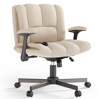 Produktbild von Verstellbarer Criss Cross Stuhl mit Armlehnen, Ergonomischer Drehstuhl, Komfortabler Schreibtischstuhl, Schminktisch Stuhl, Höhenverstellbar, Beige