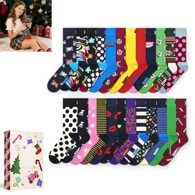 Produktbild von 24 Adventskalender Socken r,24-Tage Weihnachts-Countdown,perfekte Geschenkidee für Damen & Herren (Rot),lustige Socken Countdown bis Weihnachten 2025