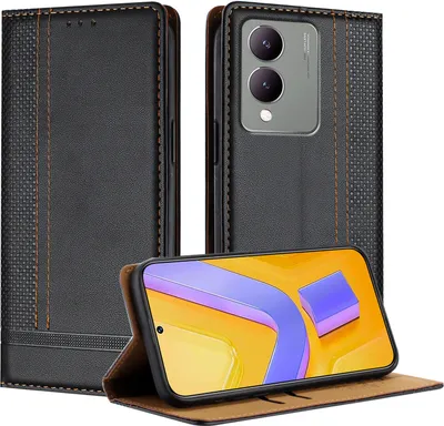 Produktbild von Handyhülle für Vivo Y17S Leder Flip Klappbare Schutzhülle mit Standfunktion Schwarz