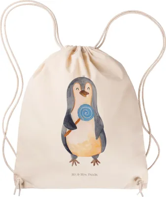 Produktbild von Mr. & Mrs. Panda Turnbeutel Pinguin Lolli - Transparent - Geschenk, Heißhunger, Spruch, Sportbeutel, Beutel, Jutebeutel, gymnastiktasche, wander rucksack, Süßigkeiten