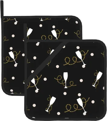 Produktbild von Vergoldetes Rotweinglas und Topflappen im 2er-Set für die Küche, hitzebeständig und rutschfest, zum Kochen und Backen, 20,5 x 20,5 cm