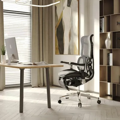Obrázek produktu pro Kancelářská židle Diablo Brave V-Kinetic Ergonomická kancelářská židle Manažerská židle s podnožkou 5D Síťované bederní opěrky Nastavitelný sedák Nosnost až 120 kg, Barva: Černá