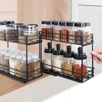 Productafbeelding van Uitschuifbaar kruidenrek voor keukenkastje, 2 stuks, 2 niveaus, 11 cm breed