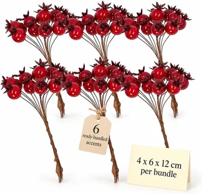 Productafbeelding van Bundels kunstbessen - Set van 6 - Prachtige kerstdecoratie - Ideaal als kerstversiering - Tafeldecoratie