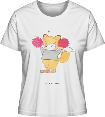 Produktbild von Mr. & Mrs. Panda Baumwoll T-Shirt Damen Fuchs Cheerleader Größe S - Weiß - Geschenk, Oberteil, Turn Club, Cheerleading, Kurzarmshirt, Turniere, Basic, Turnen, Kurzarm