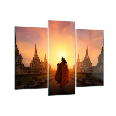 Produktbild von Bilder auf glas - Tempel Mönch - 130x100cm - Glasbilder - Wandbilder - Kunstdruck - zum Aufhängen bereit - Wanddekoration aus Glas - Glas Bilder - Wandbild auf Glas - 3 Teile - GCB130x100-3472