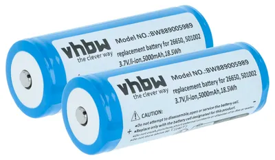 Produktbild von vhbw 2x Akku Ersatz für Ledlenser 501002, 04058205009263, 26650 für Taschenlampe Kopflampe (5 Ah, 3,7 V, Li-Ion)
