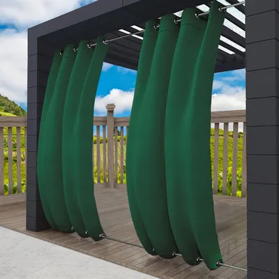 Image de 2 rideaux d'extérieur coupe-vent avec oeillets en haut (ID:4cm) et en bas (ID:4cm), imperméables et opaques, protection solaire anti-UV, patio, porche, gazebo, 275x132cm,vert foncé