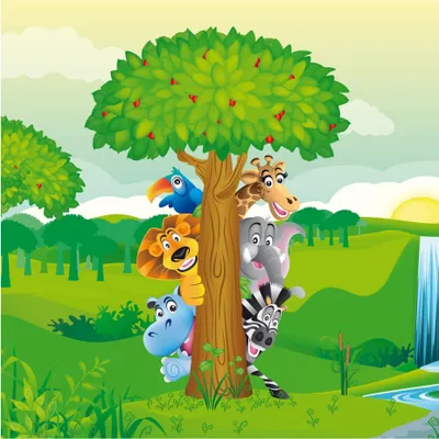 Produktbild von Fototapete Wald - Vliestapete - Bildtapete UV-beständig Elefant bunt Illustration Wandtapete geruchsfrei