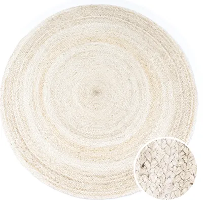 Produktbild von Teppich Rund Wohnzimmer Jute Boho Ethno Muster Modern Handgefertigt Naturteppich Grösse 120 cm Rund