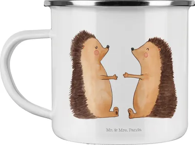 Produktbild von Mr. & Mrs. Panda Teetasse Igel Liebe - Weiß - Geschenk, Teebecher, Verliebt, Verheiratet, Pott, Kaffeepott, emaillebecher, Emaille Tasse, Verlobt, Freundin