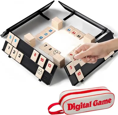 Produktbild von Reisespiel Rummy mit Zahlen, 114 ABS-Steine, 4 Halter, für 2-4 Spieler