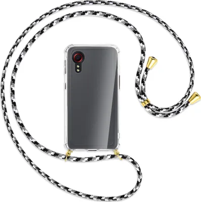 Produktbild von Handykette Backcover-Schutzhülle mit Band (Metall goldfarben) für Samsung Galaxy Xcover 5 (G525) - schwarz/grau/weiß