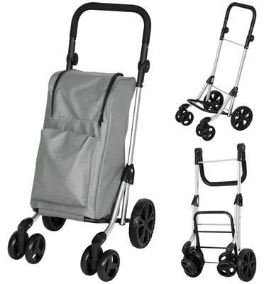 Produktbild von Einkaufstrolley,46LiterTasche,FaltbarerEinkaufswagenmitKühltasche,verstellbarerGriff,Aluminiumrahmen,Grau