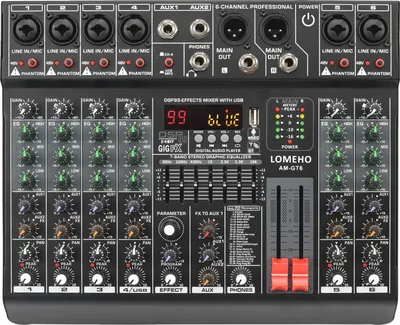 Obrázek produktu pro Mixážní pult, 6 mono kanálů, 99 digitálních efektů, EU PLUG, DAXTROMN GGH-3.5KW