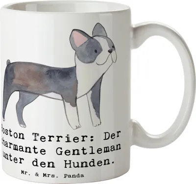 Produktbild von Mr. & Mrs. Panda Kaffeetasse Boston Terrier Gentleman - Weiß - Geschenk, anhänglicher Hund, Hundeliebhaber, mutiger, Tasse, Hunderassen, Hunderasse, verspielter, haferl