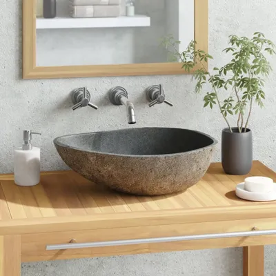 Zdjęcie produktu dla Umywalka z kamienia rzecznego, owalna, (37-46)x(29-36) cm