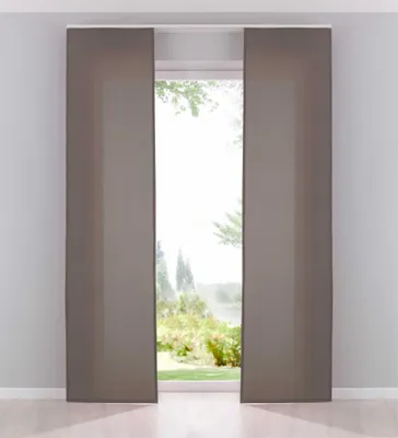 Produktbild von 2er Pack Flächenvorhänge Schiebegardinen »Palermo« komplett Set Cationic blickdicht Leinen Optik natura seidenmatt HxB 245x60 cm Taupe Landhaus Stil 204411-2
