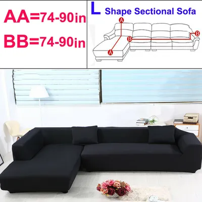 Obrázek produktu pro Topchances Pohovka Kryty Elastický Stretch pro tvar L Pohovka kryt Set of 2 pro 3 Seater + 3 Seater s 2 kusy polštář kryt (černá)