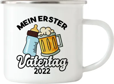 Produktbild von Mein erster Vatertag 2022 Emaille Tasse 1. Vatertag Herrentag Lustig Spruch Geschenk Papa