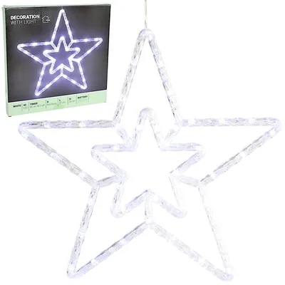 Image de Décoration de Noël LED - Étoile de Noël à suspendre, 40 micro-LED, 35 cm, blanche, fonctionne sur piles, 8 modes d'éclairage, minuterie 6/18 heures