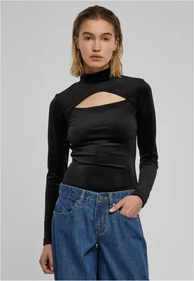 Obrázok produktu pre Dámske body Urban Classics Dámsky zamatový rolák s výstrihom čierny - L