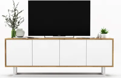 Produktbild von TV-Schrank Fernsehschrank Apollo 2 Loft Style Viertürig Modern Lindner Möbel  150cm x 53cm x 35cm  Farbe: Wotan Eiche matt - weiß matt