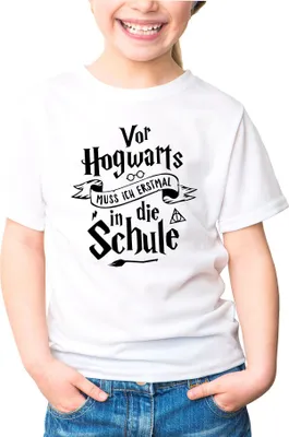 Produktbild von Kinder T-Shirt Mädchen Vor muss ich erstmal zur Schule Geschenk zur Einschulung Schulanfang Moonworks® weiß 110-116 (5-6 Jahre)