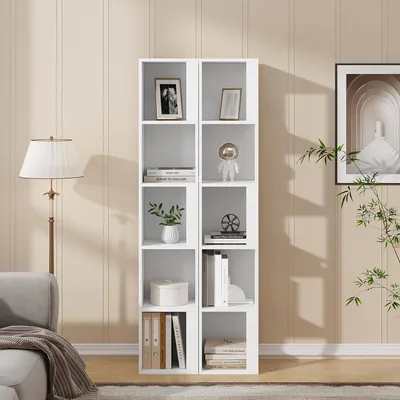 Produktbild von Eugad Eckregal 5 Fächer, Holzwerkstoff Weiß, 159x30x30 cm, Modernes offenes Design, mit Verstärkungsstangen, Kippsicherung, einfache Montage, vielseitig einsetzbar