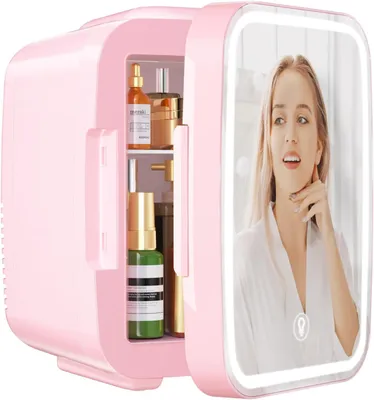 Produktbild von YASHE Mini-Kühlschrank MFA-5L-P, 4 L, Rosa, LED-Spiegel, AC/DC